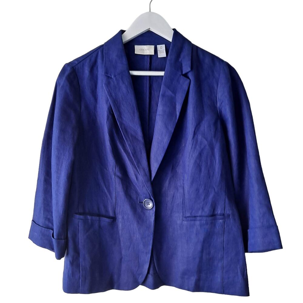 Chico's Women Purple Linen Notch Collar Unlined Blazer Jacket - Chico's Size 0